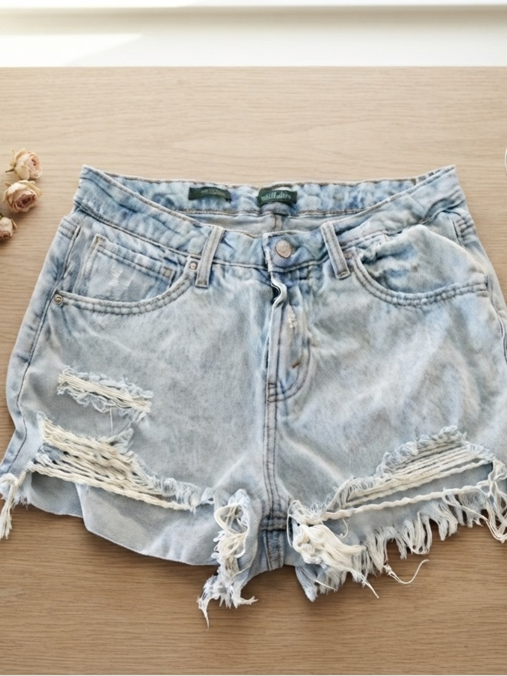 wild fable Light Blue Distressed High-Rise Denim Shorts